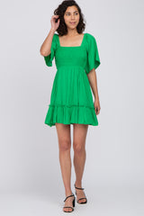 Green Smocked Tie Back Mini Dress