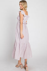 Lilac Striped Ruffle Accent Pinafore Midi Dress