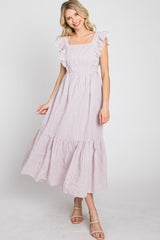 Lilac Striped Ruffle Accent Pinafore Midi Dress