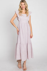 Lilac Striped Ruffle Accent Pinafore Midi Dress