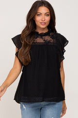 Black Swiss Dot Ruffle Lace Maternity Blouse