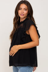 Black Swiss Dot Ruffle Lace Maternity Blouse