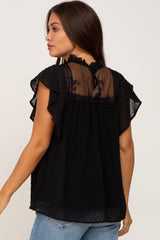 Black Swiss Dot Ruffle Lace Maternity Blouse