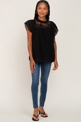 Black Swiss Dot Ruffle Lace Blouse