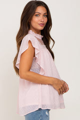 Pink Swiss Dot Ruffle Lace Maternity Blouse