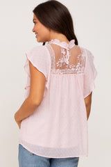 Pink Swiss Dot Ruffle Lace Maternity Blouse