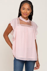 Pink Swiss Dot Ruffle Lace Maternity Blouse