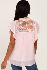 Pink Swiss Dot Ruffle Lace Blouse