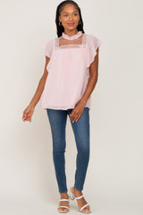 Pink Swiss Dot Ruffle Lace Blouse