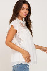 Cream Swiss Dot Ruffle Lace Maternity Blouse