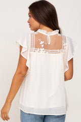 Cream Swiss Dot Ruffle Lace Maternity Blouse