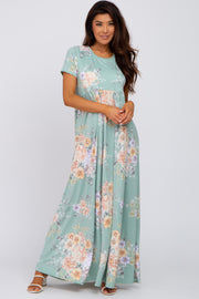 Mint Green Floral Short Sleeve Maxi Dress