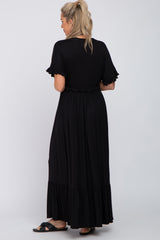 Black Solid Ruffle Maternity Maxi Dress