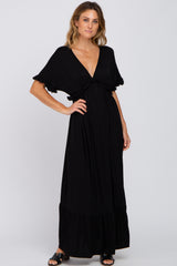 Black Solid Ruffle Maternity Maxi Dress