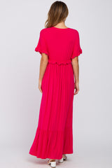 Fuchsia Solid Ruffle Maxi Dress