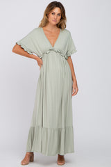 Light Olive Solid Ruffle Maxi Dress