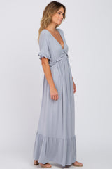 Silver Solid Ruffle Maxi Dress