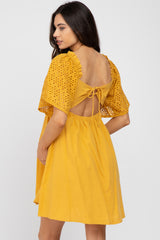 Yellow Smocked Front Crochet Shoulder Cut Out Back Maternity Dress