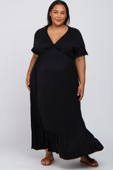 Black Solid Ruffle Maternity Plus Maxi Dress