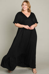 Black Solid Ruffle Maternity Plus Maxi Dress