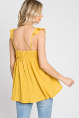 Yellow Plaid Pattern Sweetheart Neck Front Tie Top