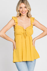 Yellow Plaid Pattern Sweetheart Neck Front Tie Top