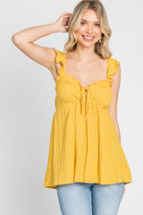 Yellow Plaid Pattern Sweetheart Neck Front Tie Top