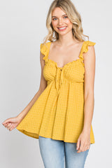 Yellow Plaid Pattern Sweetheart Neck Front Tie Top