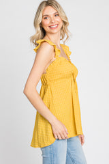 Yellow Plaid Pattern Sweetheart Neck Front Tie Top