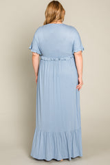 Light Blue Solid Ruffle Plus Maxi Dress