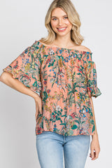 Coral Floral Smocked Off Shoulder Top