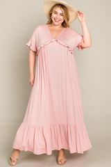 Light Pink Solid Ruffle Maternity Plus Maxi Dress