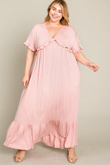 Light Pink Solid Ruffle Plus Maxi Dress