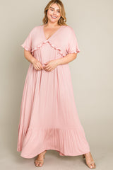 Light Pink Solid Ruffle Plus Maxi Dress