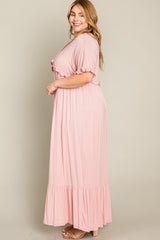 Light Pink Solid Ruffle Plus Maxi Dress