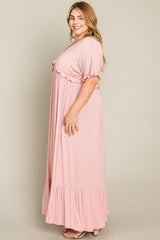 Light Pink Solid Ruffle Plus Maxi Dress