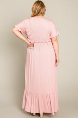 Light Pink Solid Ruffle Plus Maxi Dress