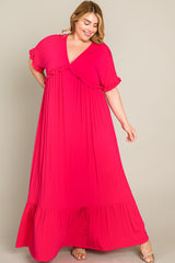 Fuchsia Solid Ruffle Plus Maxi Dress