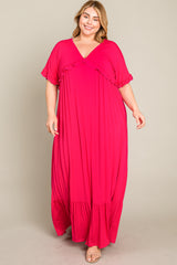 Fuchsia Solid Ruffle Plus Maxi Dress