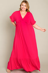 Fuchsia Solid Ruffle Plus Maxi Dress