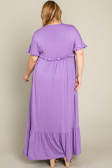 Lavender Solid Ruffle Plus Maxi Dress