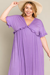 Lavender Solid Ruffle Plus Maxi Dress