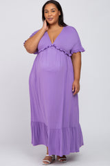 Lavender Solid Ruffle Maternity Plus Maxi Dress