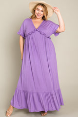 Lavender Solid Ruffle Plus Maxi Dress