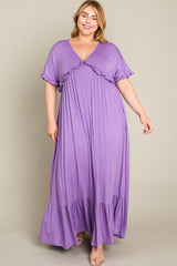 Lavender Solid Ruffle Plus Maxi Dress