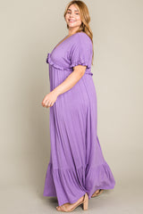 Lavender Solid Ruffle Plus Maxi Dress