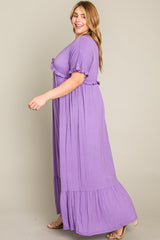 Lavender Solid Ruffle Plus Maxi Dress