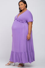 Lavender Solid Ruffle Maternity Plus Maxi Dress