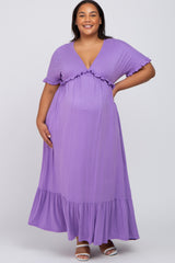 Lavender Solid Ruffle Maternity Plus Maxi Dress