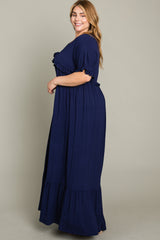 Navy Solid Ruffle Plus Maxi Dress